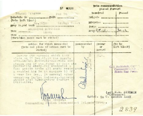 KOPANSKI STANISLAW: (1895-1976) Polish General of World War II, Chief of Staff of the Commander-in-Chief of the Polish Armed 