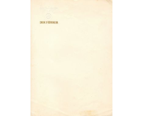 [HITLER ADOLF]: (1889-1945) Fuhrer of the Third Reich 1934-45. An unused piece of Adolf Hitler's personal 4to stationery, fea