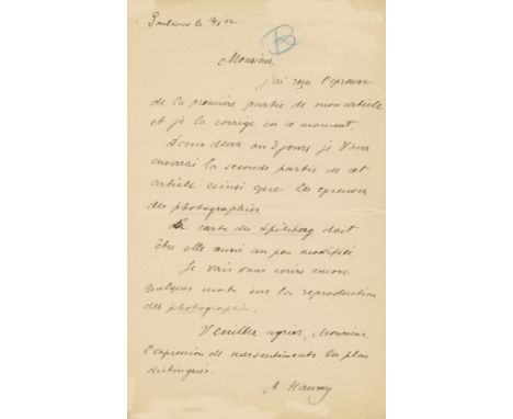 HANSKY ALEXIS: (1870-1908) Russian Astronomer. A.L.S., A. Hansky, one page, 8vo, Pulkovo, 13th August 1902, to [Louis Olivier