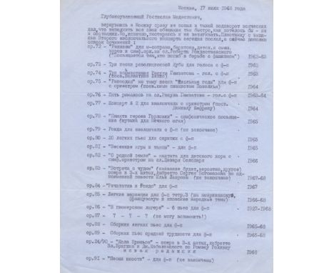 KABALEVSKY DMITRY: (1904-1987) Russian Composer. T.L.S., D Kabalevsky, two pages, 4to, Moscow, 17th July 1968, to Rostislav M