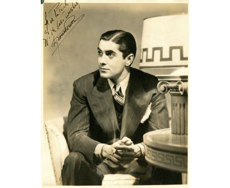 POWER TYRONE: (1914-1958) American Actor. Vintage signed and inscribed sepia 8 x 10 photograph of the young, handsome actor s