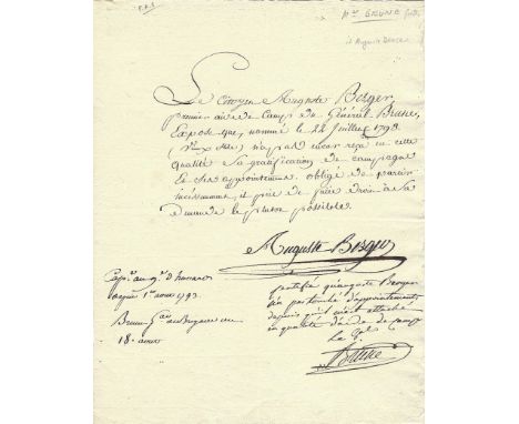 BRUNE GUILLAUME MARIE ANNE: (1763-1815) Marshal of France. A good A.N.S., `Le G.al Brune´, four lines in his hand, at the bas