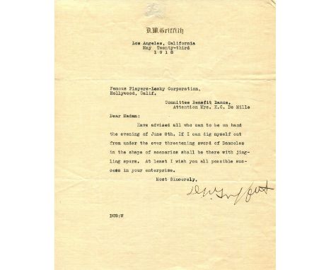 GRIFFITH D.W.: (1875-1948) American film Director. An influential and pioneer figure of film production. Griffith, together w