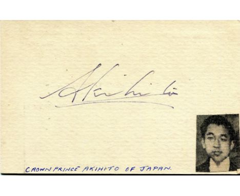 AKIHITO: (1933-&nbsp;&nbsp;&nbsp; ) Emperor of Japan 1989-2019. Vintage ink signature ('Akihito', as Crown Prince) on a 5 x 3