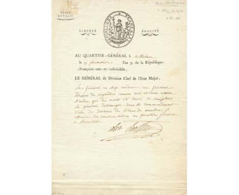 BERTHIER LOUIS ALEXANDRE: (1753-1815) Marshal of France, Prince of Wagram and Neuchatel. Chief of Staff under Napoleon. A ver
