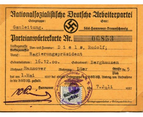 [DIELS RUDOLF]: (1900-1957) German Civil Servant who served as the first Director of the Gestapo 1933-34. A protégé of Herman