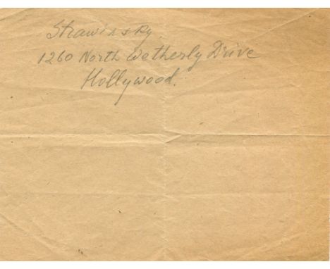 STRAVINSKY IGOR: (1882-1971) Russian Composer. Pencil signature ('Strawinsky') and address at 1260 North Wetherly Drive, Holl