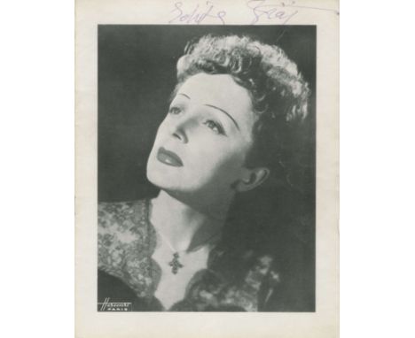 PIAF EDITH: (1915-1963) French Singer. Signed 8.5 x 11.5 paper photograph by Piaf, being the front page of a gala printed pro