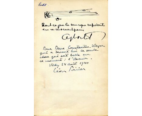 CORTOT ALFRED: (1877-1962) Franco-Swiss Pianist and Conductor. A.M.Q.S., `Alfred Cortot´, one page, to an 8vo page removed fr