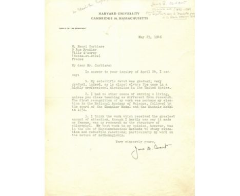 CONANT JAMES B: (1893-1978) American Chemist, President of Harvard University and first US Ambassador to West Germany, 1955-1