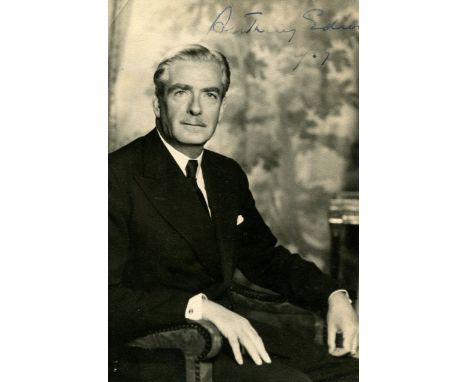 EDEN ANTHONY: (1897-1977) British Prime Minister 1955-57. Vintage signed 4 x 6 photograph of Eden seated in a half length pos