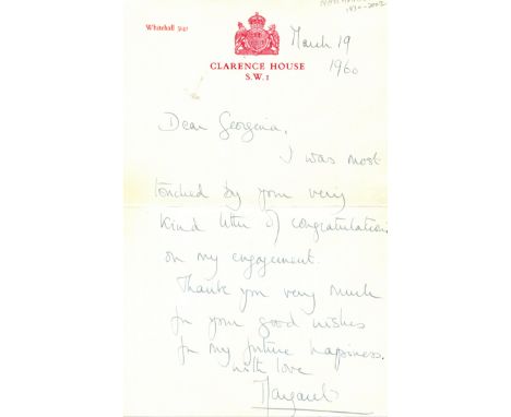 MARGARET PRINCESS: (1930-2002) Countess of Snowdon, younger sister of Queen Elizabeth II. A.L.S., Margaret, one page, 8vo, Lo