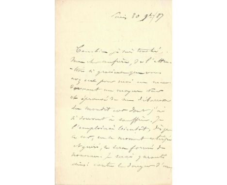 PRUDHOMME SULLY: (1839-1907) French Poet and Essayist, winner of the first Nobel Prize for Literature, 1901. A.L.S., Sully Pr