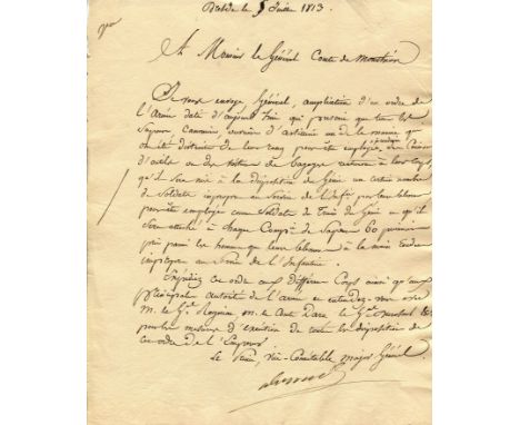 BERTHIER LOUIS-ALEXANDRE: (1753-1815) Marshal of France, Prince of Neuchatel. Chief of Staff under Napoleon. Rare L.S., `Alex