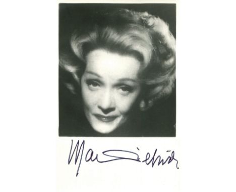 DIETRICH MARLENE: (1901-1992) German-American Actress and Singer. Signed 3.5 x 5 photograph of Dietrich in a close up portrai