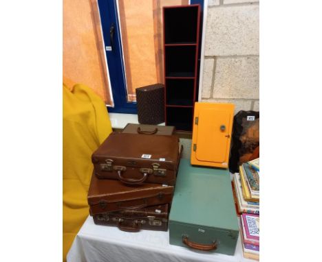 A quantity of vintage suitcases etc., including 2 wooden box/dolls clothes wardrobes. COLLECT ONLY.