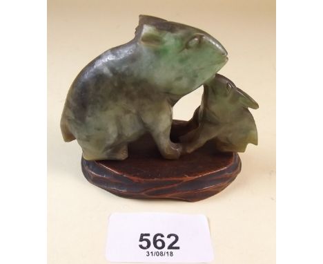 A 20th century Jade carved rabbit - a/f 9cm long