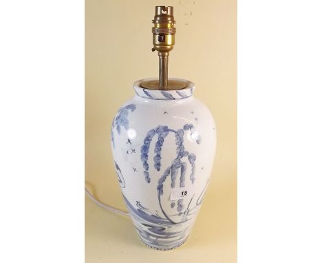 A blue and white Delft table lamp 29cm