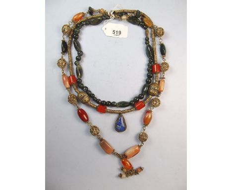 Three Middle Eastern vintage stone set necklaces