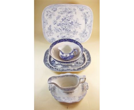 A group of blue and white china including Worcester, Abbey and Asiatic pheasant