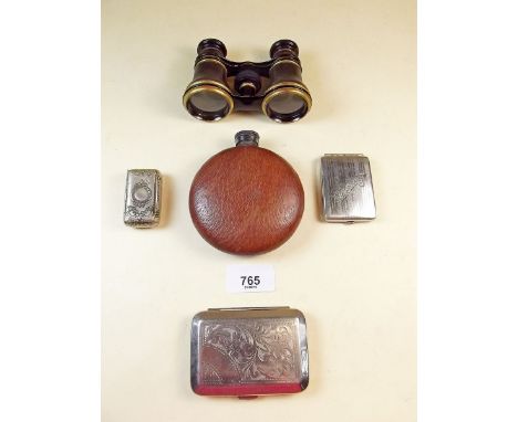 A pair of opera glasses, cigarette case, snuff box etc