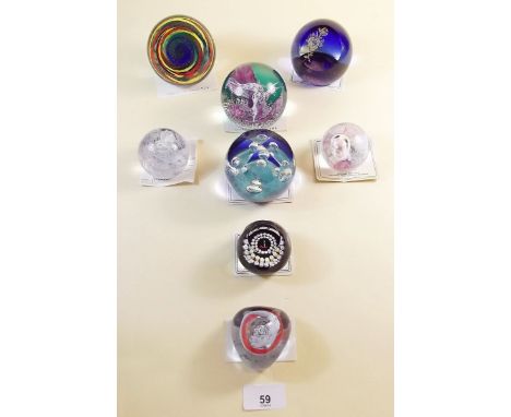 Eight Caithness glass paperweights: 'Glamis Rose', 'Time Tunnel', 'Tarantella', 'Pebble', 'Chorale', 'Moon Crystal', 'Summer 