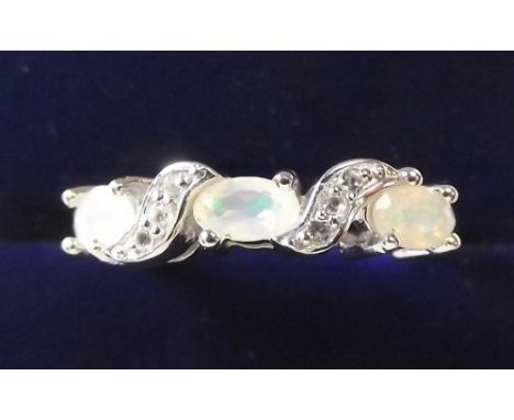 A silver and Ethiopian opal ring, size P