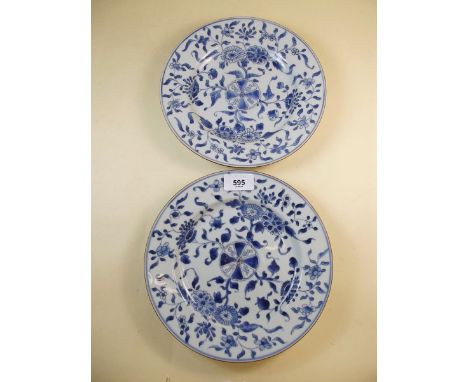 A pair of Chinese Kangxi blue and white plates - one riveted