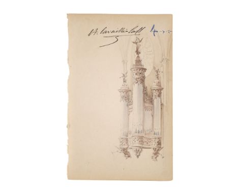 Musik - Orgelbau - - Aristide Cavaillé-Coll. Signierte, aquarellierte Originalzeichnung eines Entwurfs für eine Orgel für den