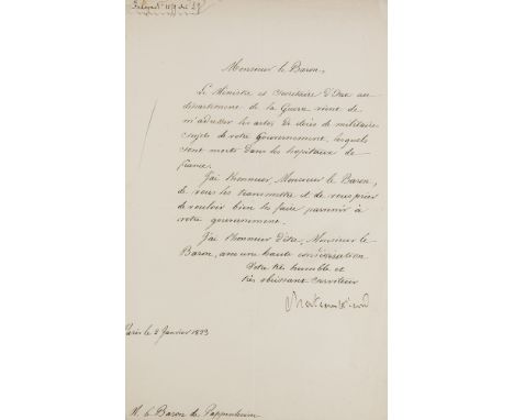 François René Vicomte de Chateaubriand. Eigenhändiger Brief mit Unterschrift an Monsieur le Baron de Pappenheim. Paris, 2. Ja