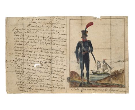 Napoleonica - - François Colin. Eigenhändiger Brief eines französischen Soldaten. Mit Original-Zeichnung. Camien, 9 Germinal 