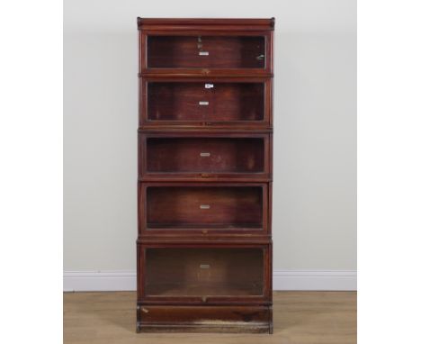 THE GLOBE-WERNICKE CO LTDA mahogany five section stacking bookcase 87cm wide; 200cm wide