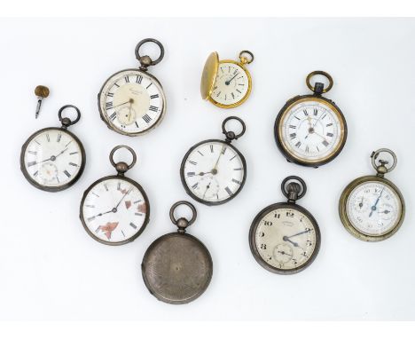 A GROUP OF POCKET WATCHES AND PEDOMETERS (9)Comprising; a silver cased, openfaced pocket watch, London 1866, a silver cased, 