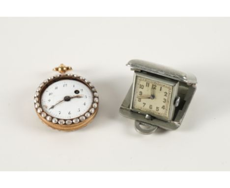 TWO WATCHES (2)Comprising; a gold and half pearl set key wind, openfaced lady's fob watch, the gilt fusee movement detailed B