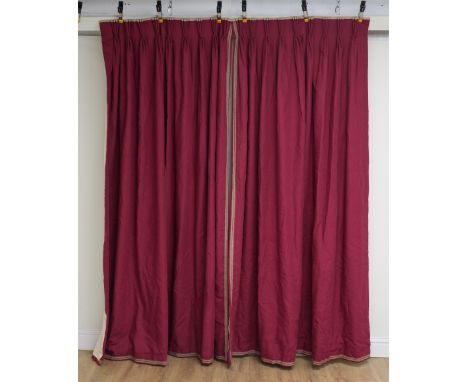 A PAIR OF COLEFAX & FOWLER BURGUNDY RED LINEN CURTAINS (2)Interlined with weighted corners and triple pleated headings
Each c