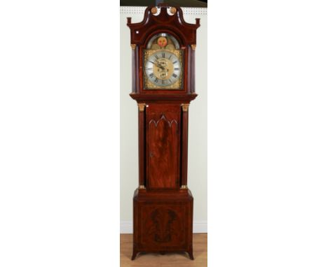 A MAHOGANY CASED LONG CASE MOON PHASE 8 DAY CLOCKBy R. Roberts, Bromsgrove The 13 inch dial with gilt spandrels and painted m