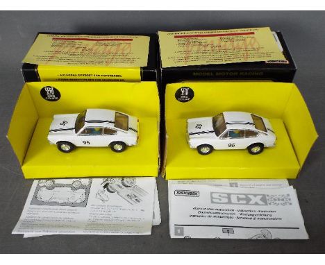 SCX - Matchbox - 2 x identical Seat 850 Coupe Vintage models # 83880. Both cars appear in Mint condition in Very Good conditi