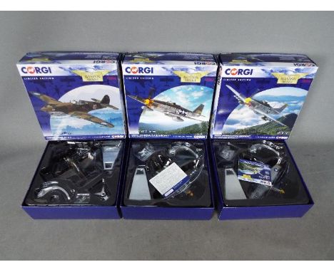 Corgi Aviation Archive - 3 x boxed limited edition models, Curtiss Hawk 81-A-2, # AA28104, North American F-51D Mustang, # AA