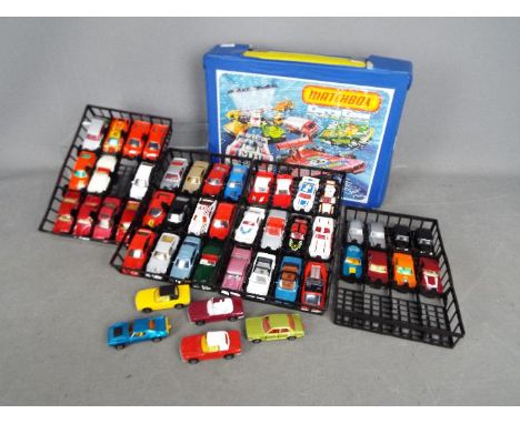 Matchbox - A vintage Matchbox carry case complete with 48 vehicles including # 55 Ford Cortina in dark red, # 6 Mercedes 350S