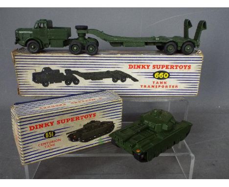 Dinky Toys - Two boxed military Dinky Toys. Lot consists of Dinky #660 Tank Transporter and #651 Centurion Tank. Both models 