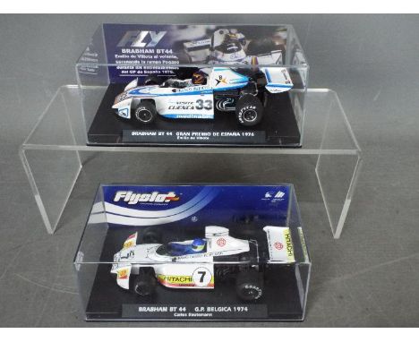 Fly - 2 x Brabham BT44 Grand Prix cars # A2000, # 062106. Both cars appear Mint in Very Good perspex display boxes with only 