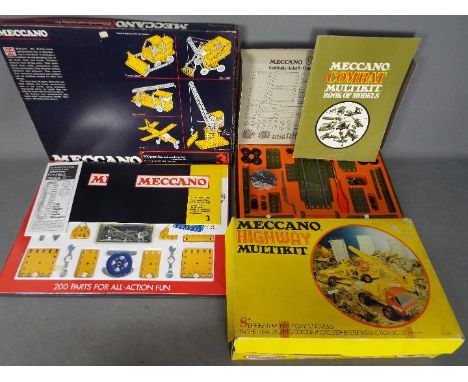 Meccano - Three boxed sets of Meccano. Lot includes Meccano 'Combat' Multikit; 'Highway' Multikit - both with signs of light 