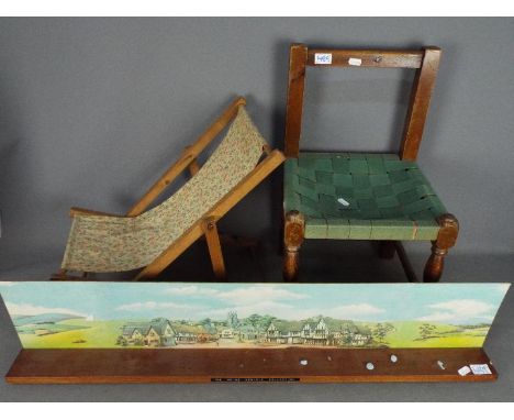 A mixed lot containing a vintage wooden children's chair, with a vintage wooden children's deck chair, together with wooden d