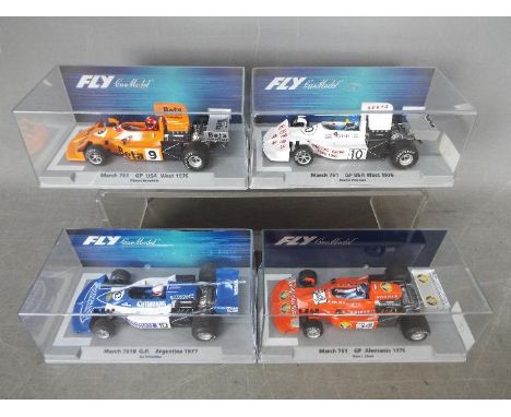 Fly - 4 x March 761 Grand Prix slot cars in various liveries including Jagermeister and Rothmans. # 88286, # 88353, # 88316, 