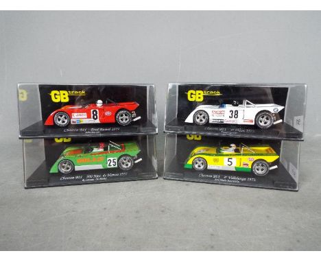 GB track - A group of 4 x Chevron B21 slot cars including Dieter Questers 1972 car, John Burtons 1972 car and a 1977 Monza 50