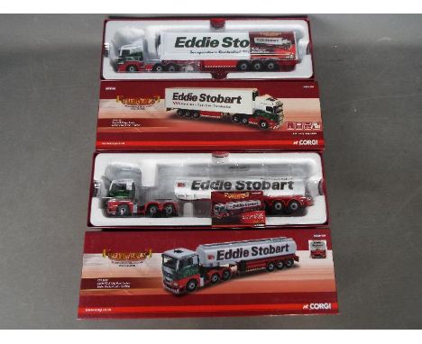 Corgi - Eddie Stobart - 2 x trucks from the Hauliers Of Renown series, a MAN TG-XL fuel tanker # CC15207. A Scania R fridge t