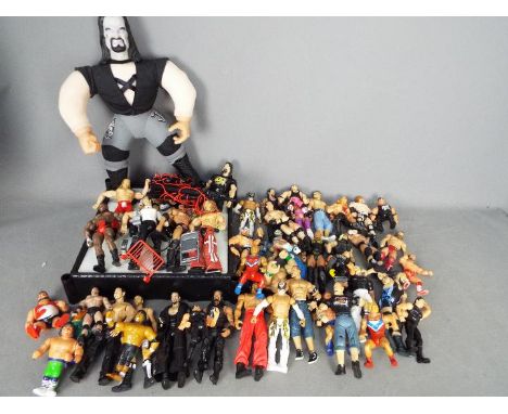 JAKKS Pacific, Mattel, WWE, WWF - In excess of 40 WWE Wrestling Figures plus an unboxed Mattel 'The Cell' wrestling ring. Lot