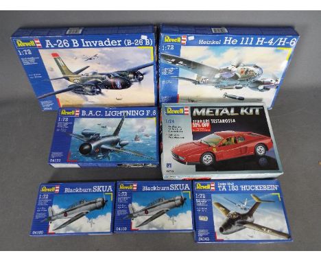 Revell - Seven boxed plastic model kits in 1:72 and 1:24 scales. Lot includes Revell #04100 1:72 Blackburn SKUA (x2); #04315 