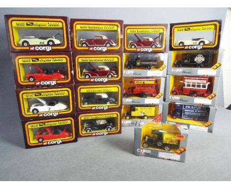 Corgi - A group of 17 x boxed vehicles mostly in 1:36 scale including # 803 Jaguar XK120 roadster in red, # 815 Bentley R Typ