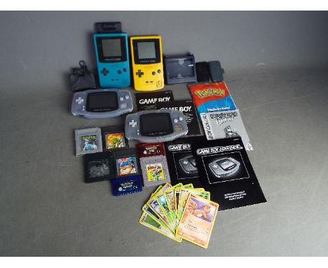 Nintendo - Game Boy - A collection of 4 x vintage Game Boy consoles and games. The lot includes 2 x Colour models and 2 x Adv